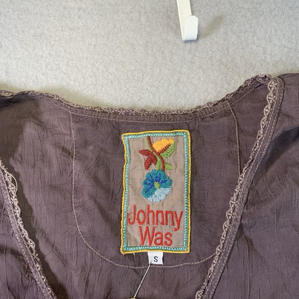 Johnny Was Brown Embroidered Asymmetrical V-neck Tunic Top Size S - Picture 2 of 11